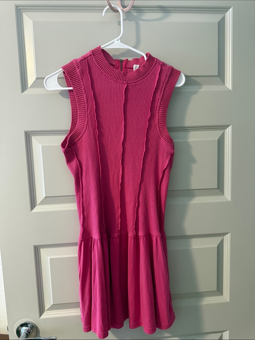 Sleeveless Ribbed Mini Dress in Bright Fuchsia
